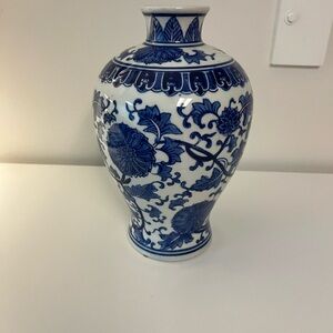 Large Blue and White Floral Ceramic Vase